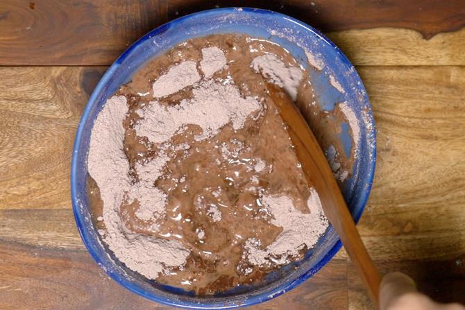 mixing ingredients to make batter