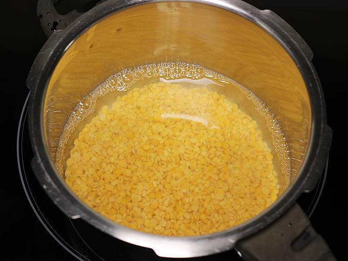 cooking dal for sambar