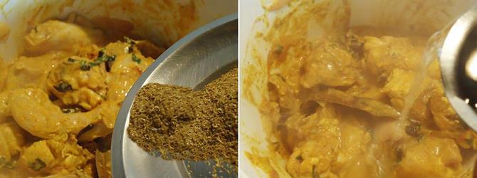 addition of water and biryani masala to make andhra chicken biryani