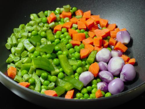 sauteing veggies for bisi bele bath