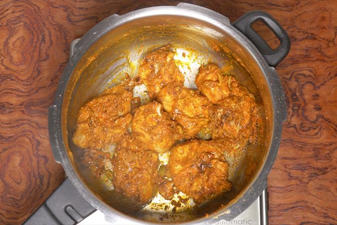 sauteing chicken for biryani