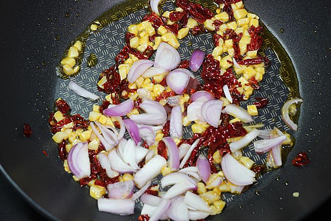 frying onions for chilli garlic fried rice