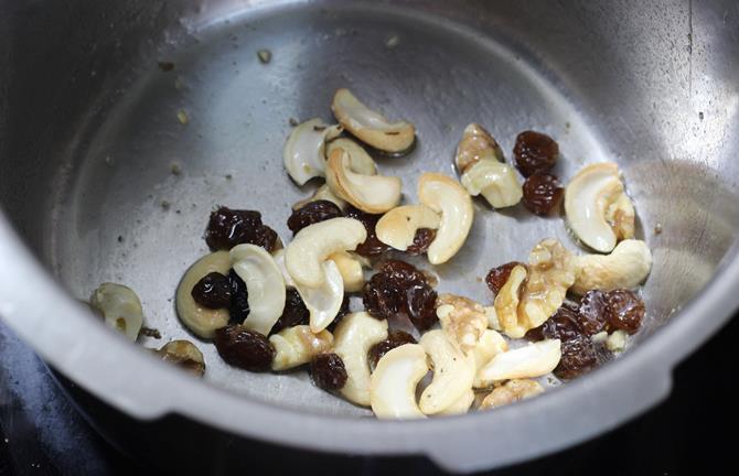 frying nuts in ghee for veg pulao recipe