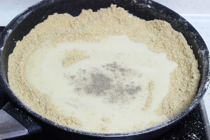 addition of condensed milk elaichi to make mohanthal recipe