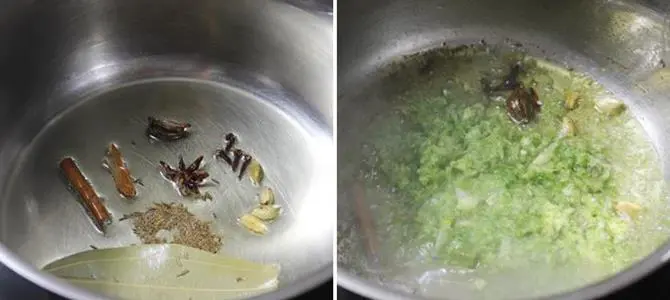 frying spices mint for making muslim chicken biryani recipe