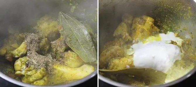 addition of masala powder curd for chicken biryani recipe