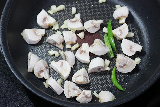 frying in garlic oil for chilli mushroom recipe