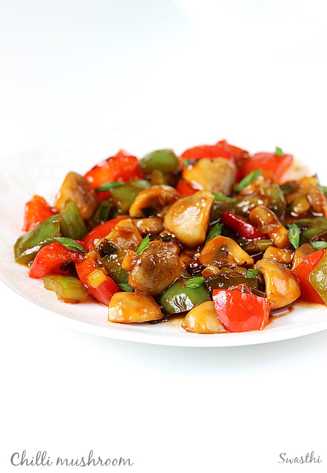 Chilli mushroom stir fry recipe | How to make Indo chinese chilli mushroom