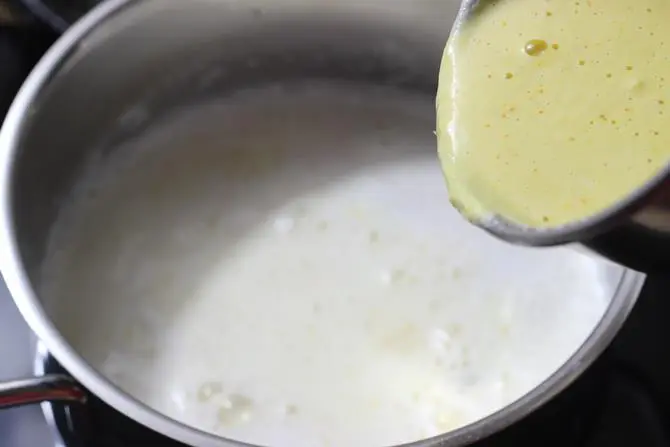 addition of almond paste to boiling badam payasam