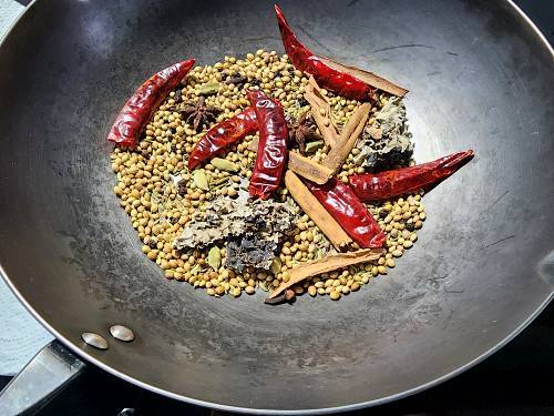 toasting chettinad spices for curry