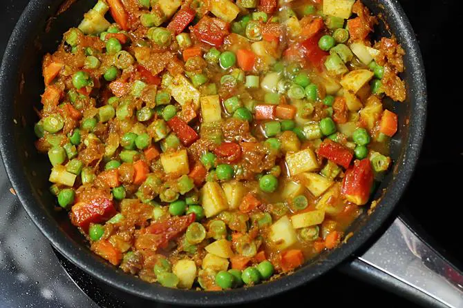 addition of water to make mix veg recipe