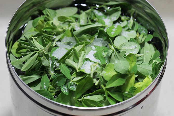 methi leaves with some salt 