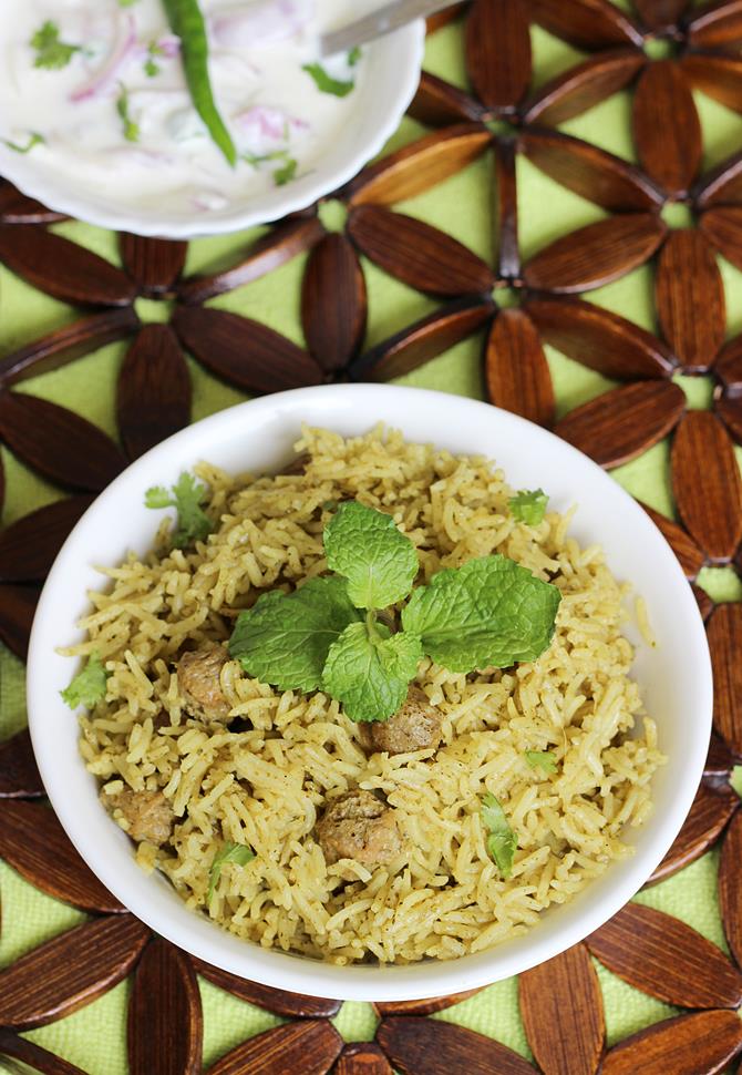 Serve soya chunks biryani