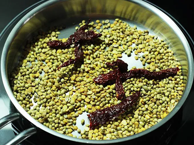 frying spices until aromatic to make rasam powder