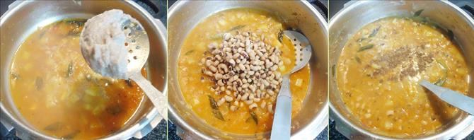 adding water to make bobbarlu or lobia curry 