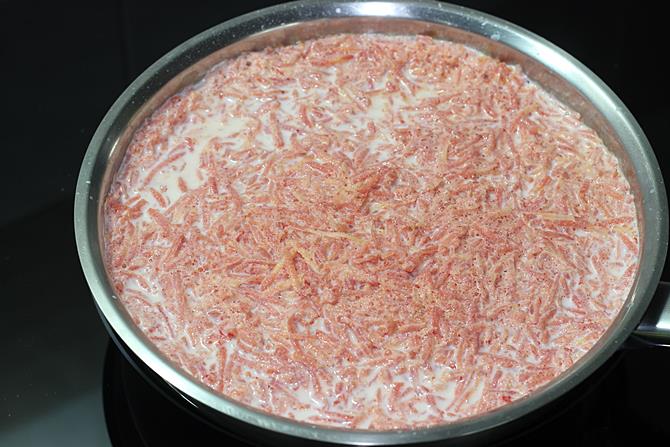 simmer carrot in milk for gajar halwa