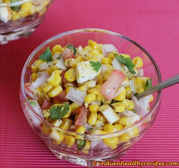 Corn chaat recipe Sweet corn chaat Swasthi's Recipes