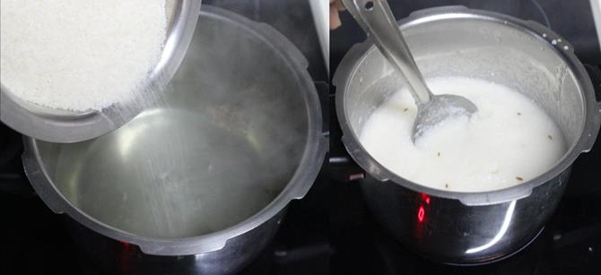 add rava to water for kobbari kudumulu recipe