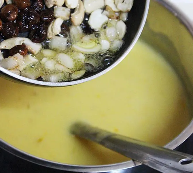 garnishing pumpkin payasam with nuts