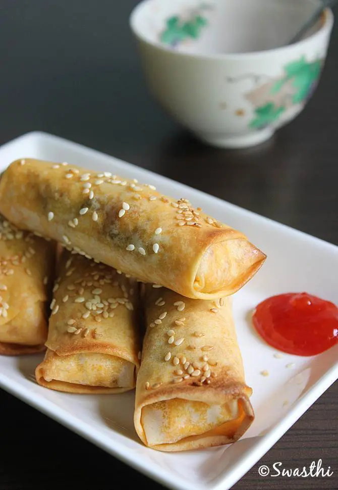 Veg Spring Rolls Recipe - Swasthi's Recipes