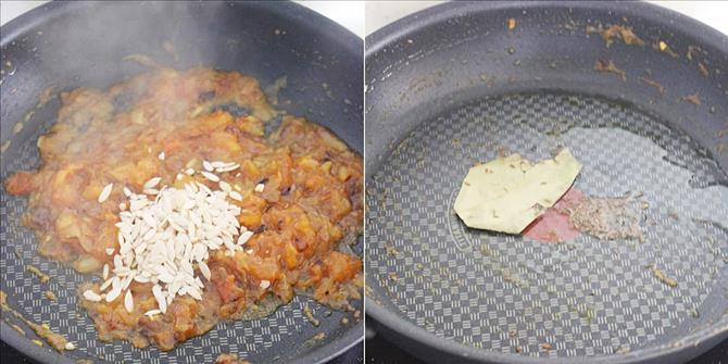 sauteing bay leaf and cumin for capsicum salan recipe 02