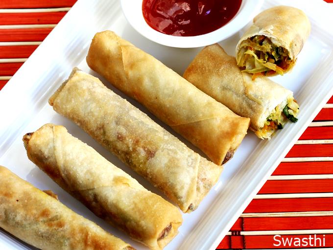 Veg Spring Rolls Recipe - Swasthi's Recipes