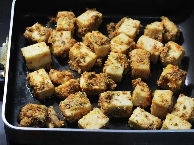 pan frying paneer to make paneer amritsari