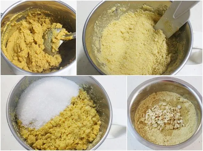 shaping the pound mixture to balls for thokkudu ladoo recipe