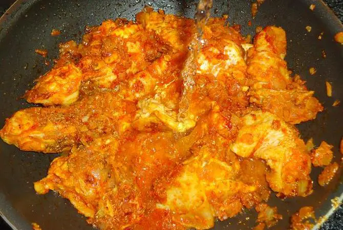 addition of water to pan to cook