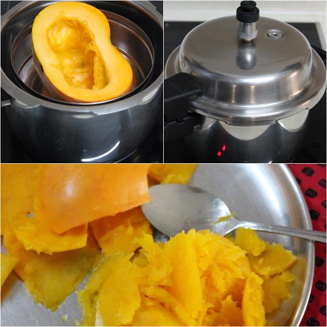 pressure cooking veggies to make kaddu ka halwa step 1