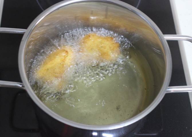 frying until golden raw banana bajji recipe
