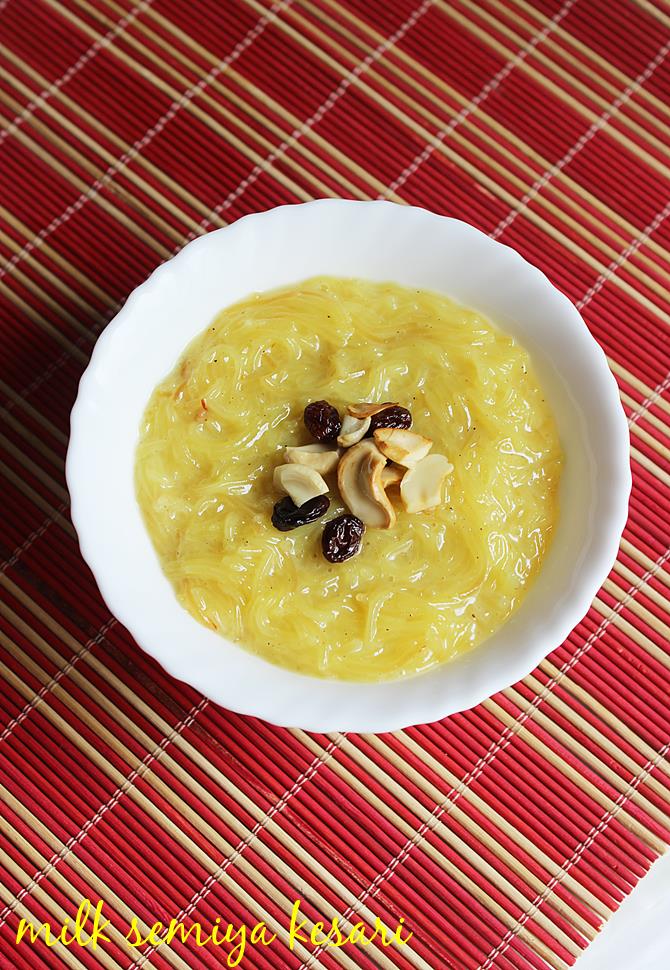 Semiya Kesari Recipe using almond milk Swasthi's Recipes