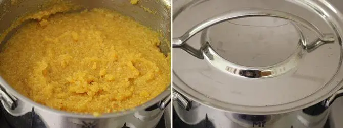 addition of mango for mango kesari recipe or mango sheera