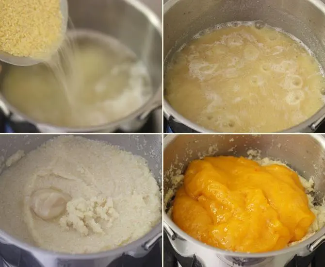 pour rava for mango kesari recipe or mango sheera