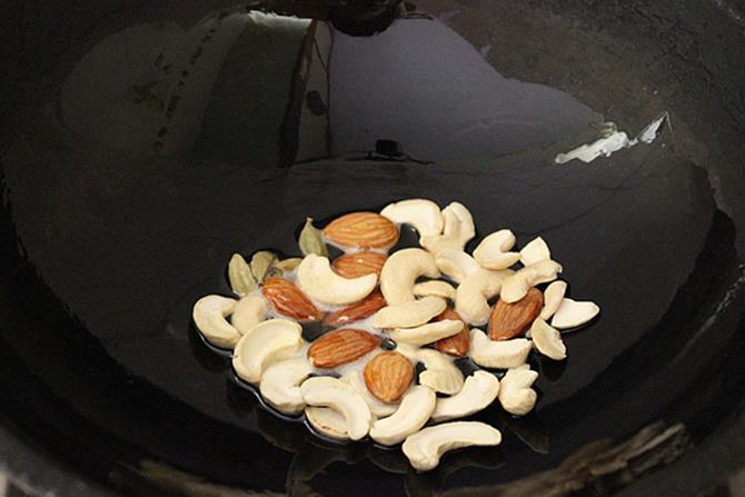 frying cashews for shahi paneer
