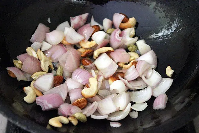 frying onions for shahi paneer recipe