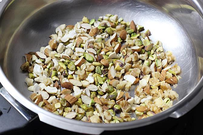 dry roasting nuts for making anjeer barfi recipe