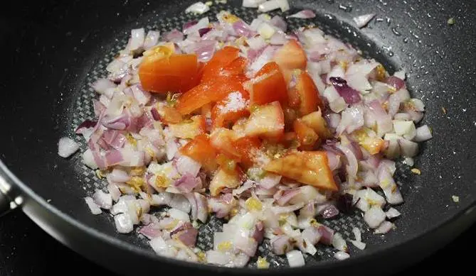 frying tomatoes for baby corn masala curry recipe