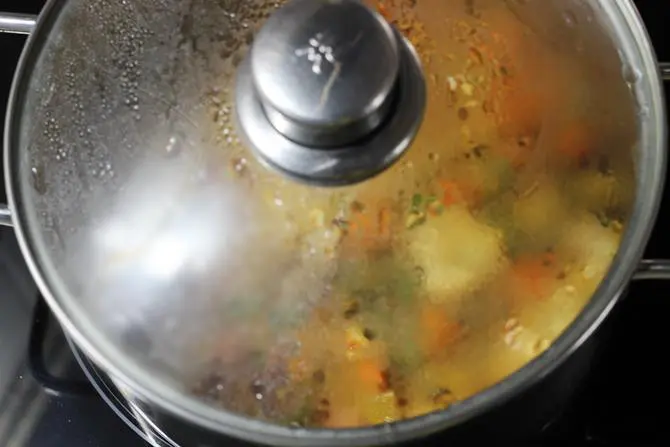cooking vegetables for veg dum biryani recipe