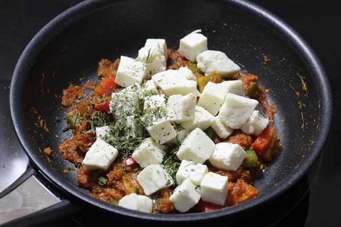 add paneer and kasuri methi to make kadai paneer