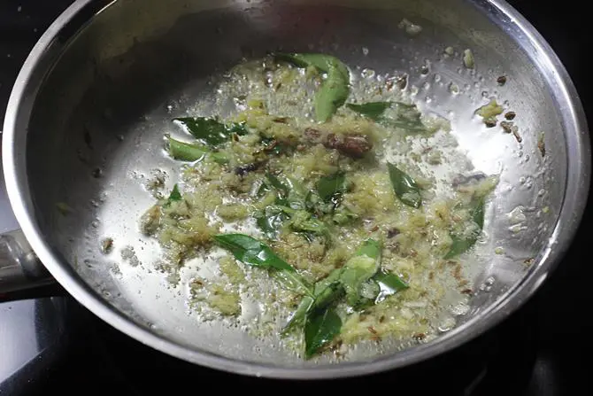 frying ginger garlic paste in oil for pepper chicken recipe