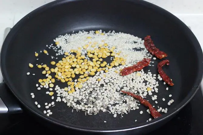 toasting dal sesame to make sorakaya pachadi recipe