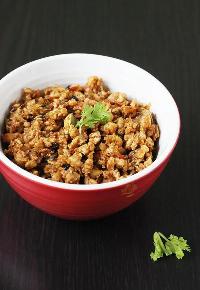 delicious garnished chicken keema recipe from swasthi
