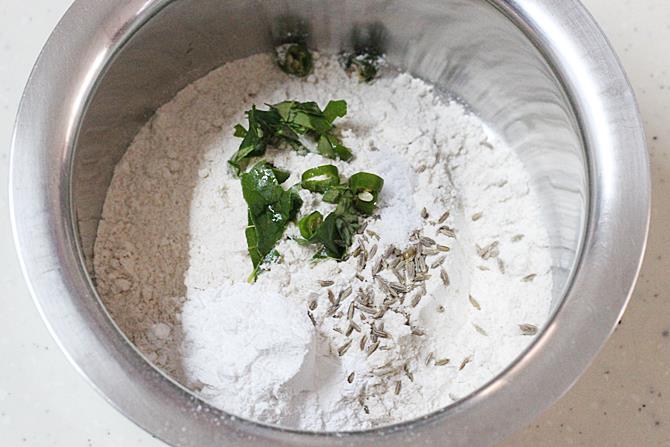 addition of flour leaves salt to make wheat dosa recipe