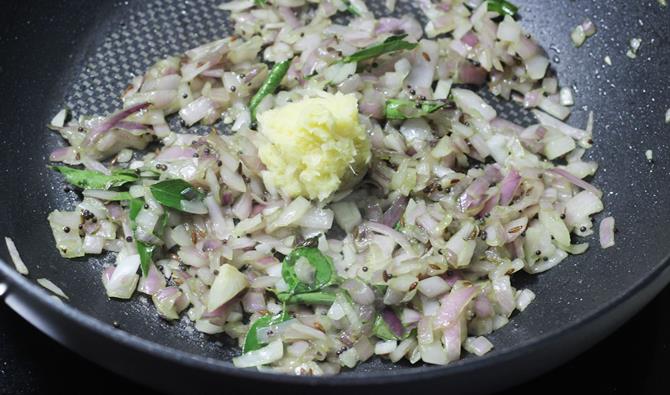 sauteing ginger garlic paste for bagara baingan