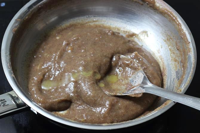 stirring in apple ragi halwa recipe
