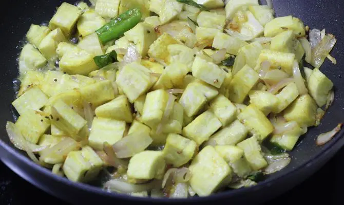 addition of plantain in aratikaya curry recipe