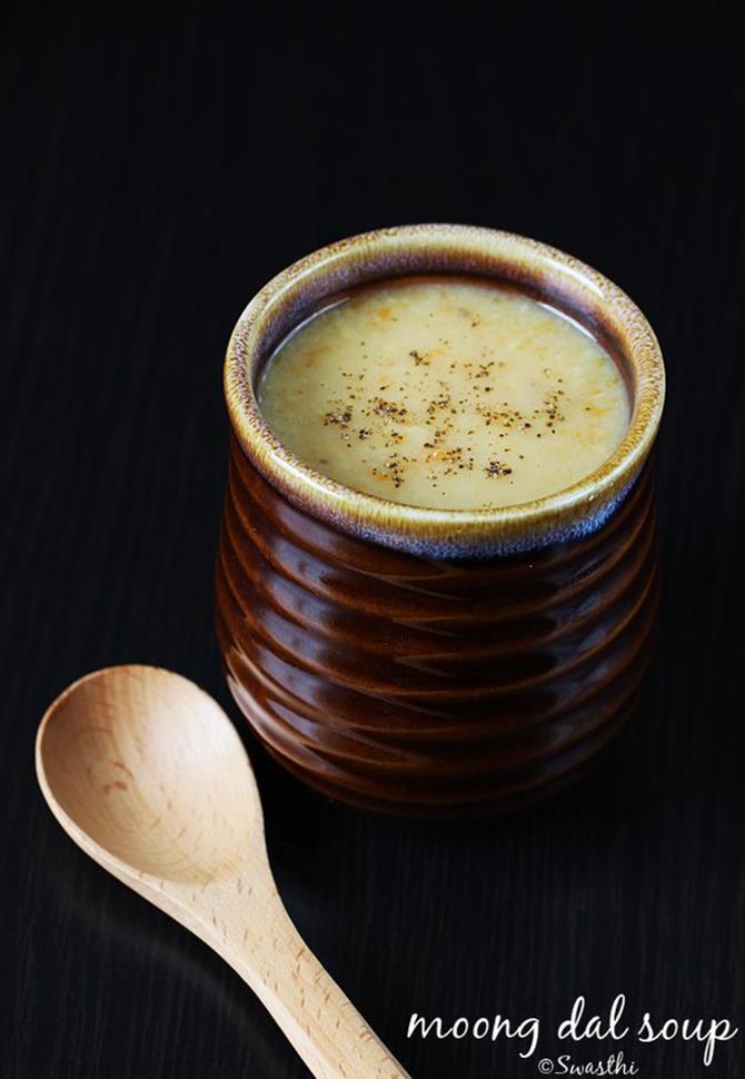garnished moong dal soup