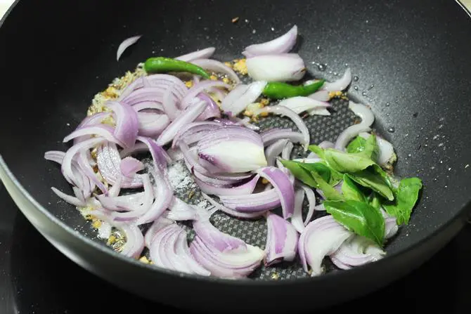 addition of onions for potato masala