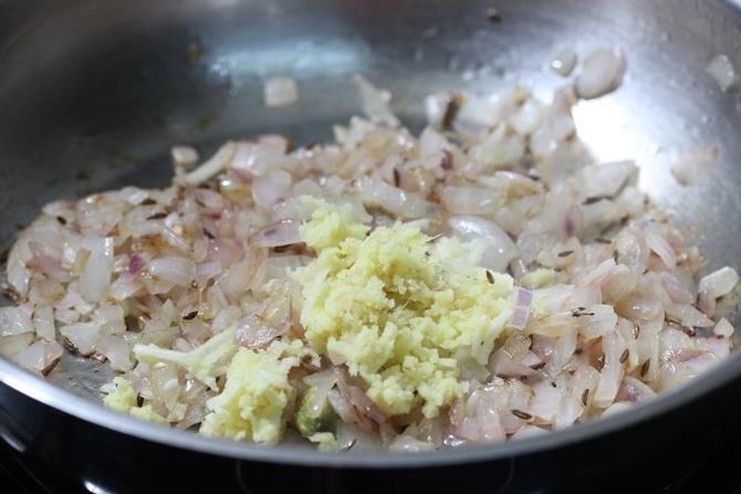 frying ginger garlic paste for potato egg curry recipe